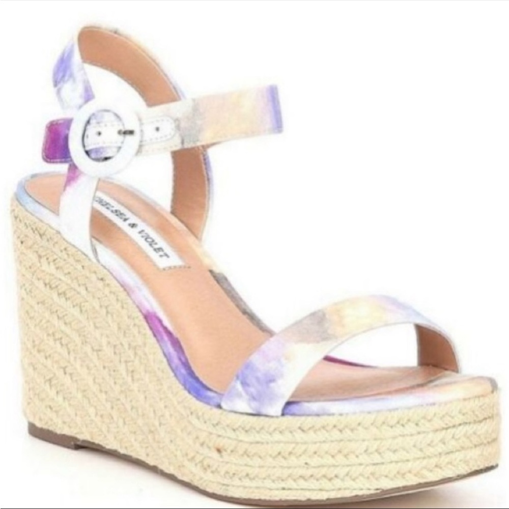 Chelsea and Violet Henna Tie Dye Espadrille Wicker Wedge sz 8.5